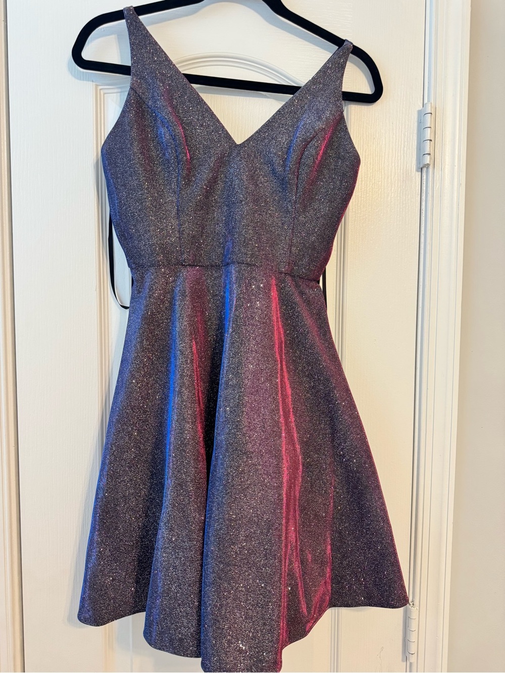 Xscape Iridescent Purple-Pink Fit & Flare Sparkle Dress